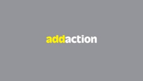 Addaction logo on grey background, yellow and white text.